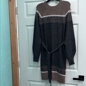 Lucky Brand Brown and Gray Knit Sweater Dress